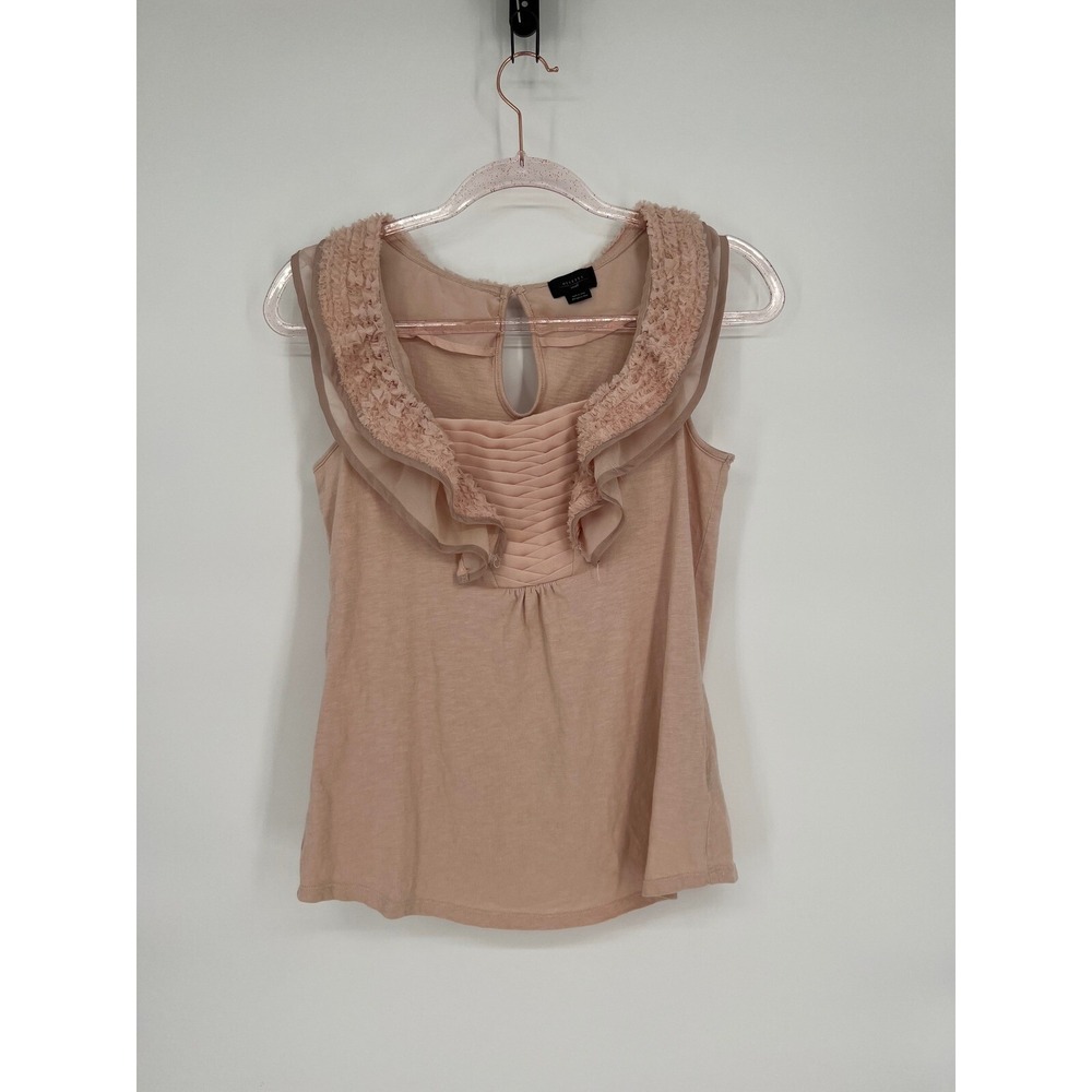 Deletta Ruffle Sleeveless Top Pleated Detail Casual Blouse Small